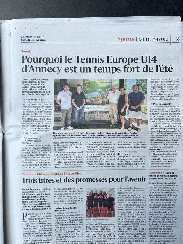 Pourquoi le Tennis Europe U14 d'Annecy est un temps fort de l'été